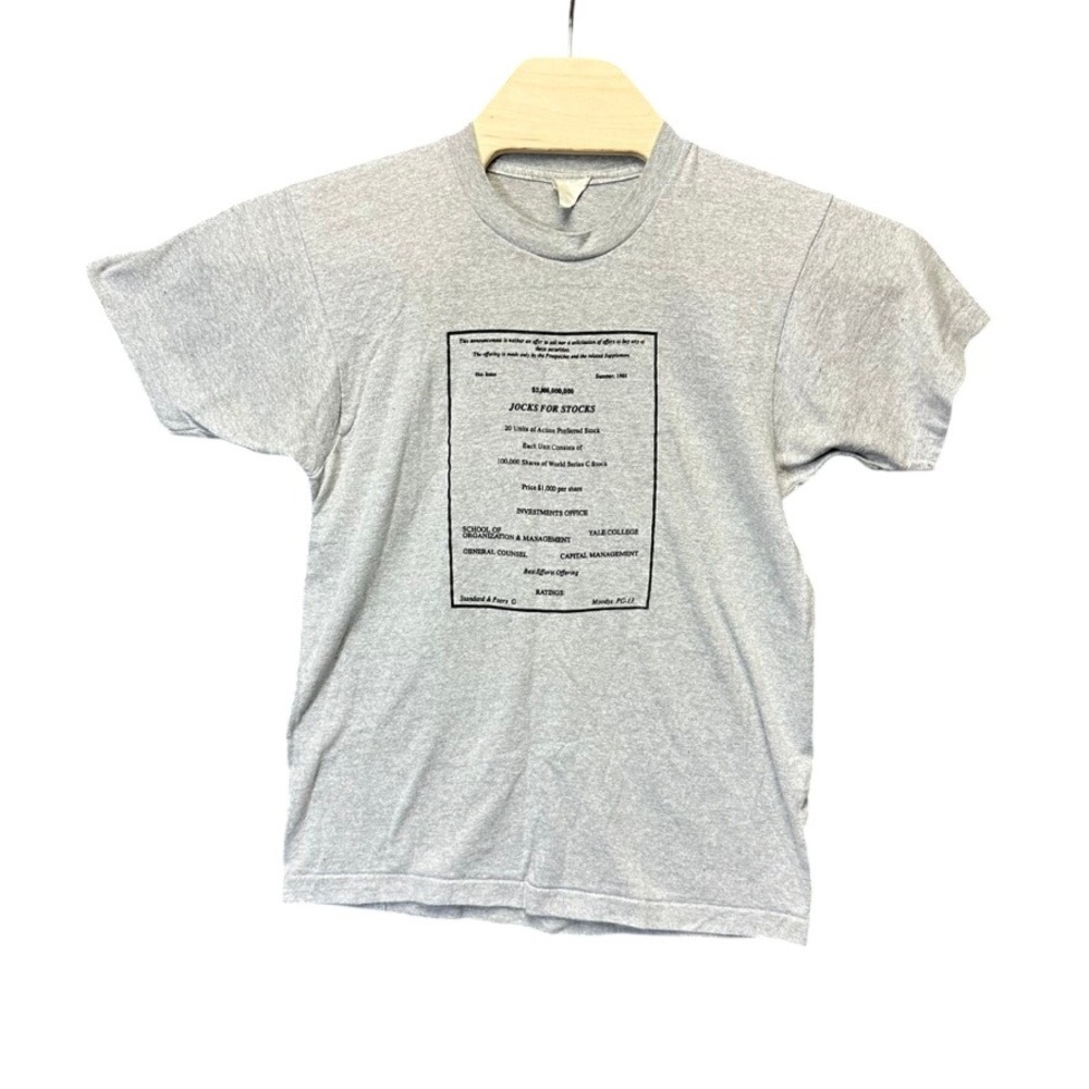 Vintage 80s Yale University Jocks For Stocks T-Shirt Dux Gray Single Stitch L